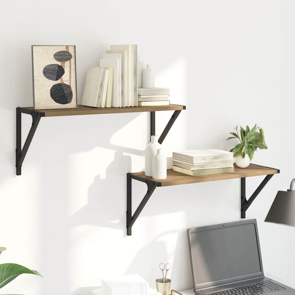 vidaXL Półki ścienne z półką 2 pcs Dąb rzemieślniczy 60 x 25 x 25,5 cm