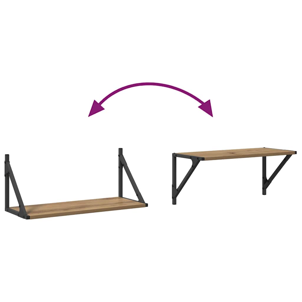 vidaXL Półki ścienne z półką 2 pcs Dąb rzemieślniczy 60 x 25 x 25,5 cm