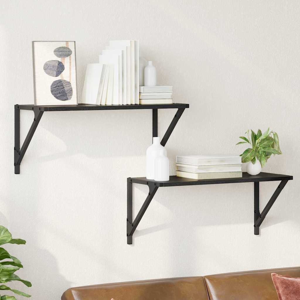 vidaXL Półki ścienne z półką 2 pcs Czarny Dąb 60 x 25 x 25,5 cm