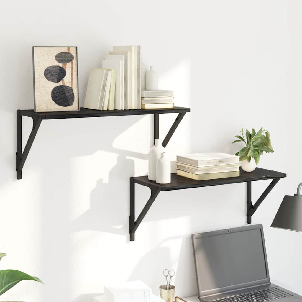 vidaXL Półki ścienne z półką 2 pcs Czarny Dąb 60 x 25 x 25,5 cm