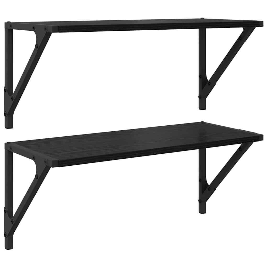 vidaXL Półki ścienne z półką 2 pcs Czarny Dąb 60 x 25 x 25,5 cm