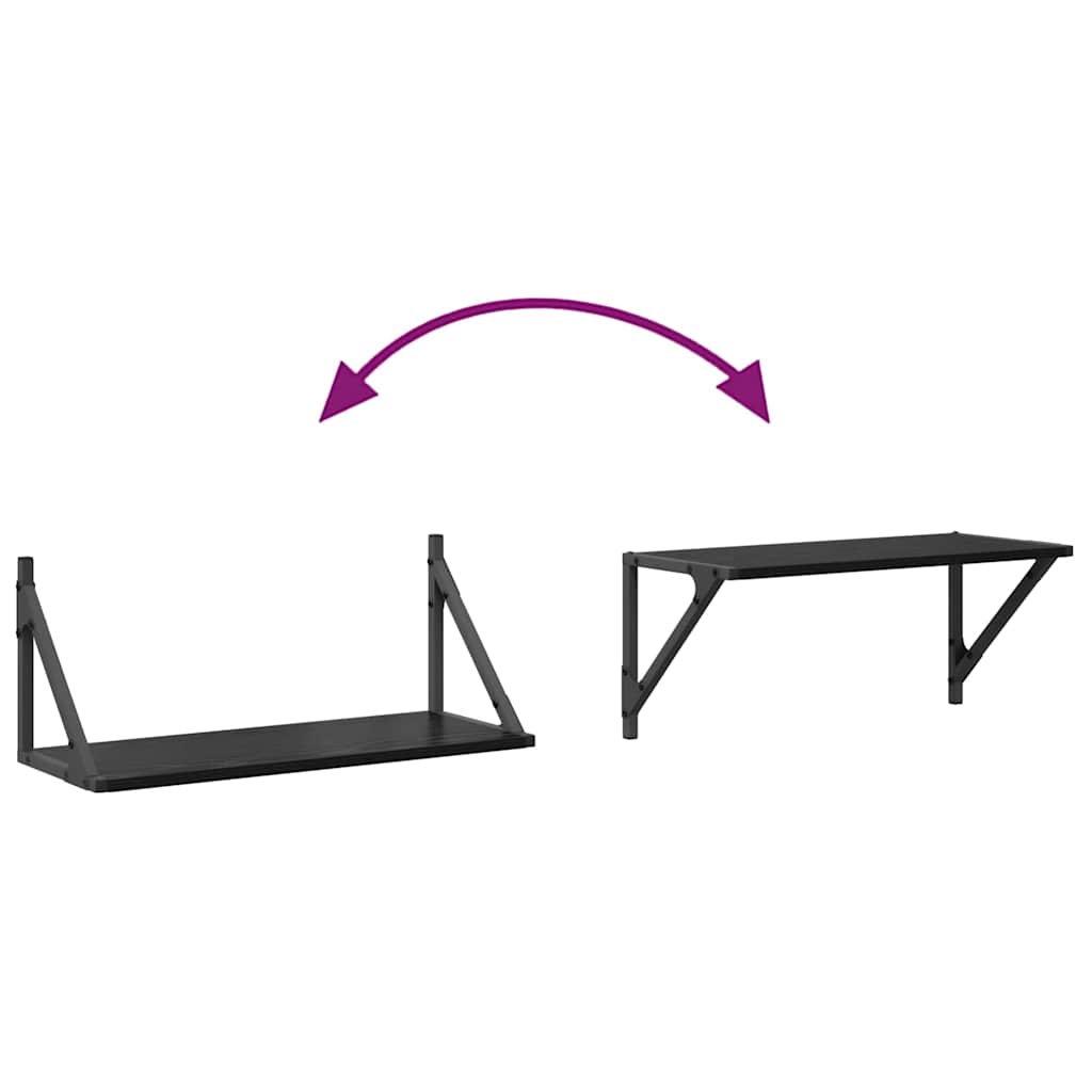 vidaXL Półki ścienne z półką 2 pcs Czarny Dąb 60 x 25 x 25,5 cm