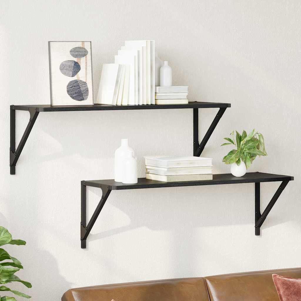 vidaXL Półki ścienne z półką 2 pcs Czarny Dąb 80 x 25 x 25,5 cm