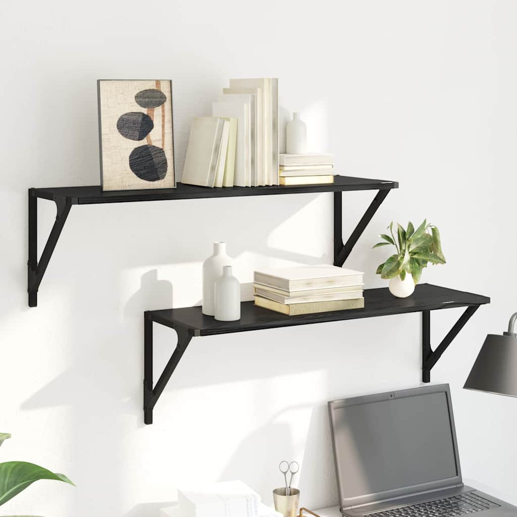 vidaXL Półki ścienne z półką 2 pcs Czarny Dąb 80 x 25 x 25,5 cm