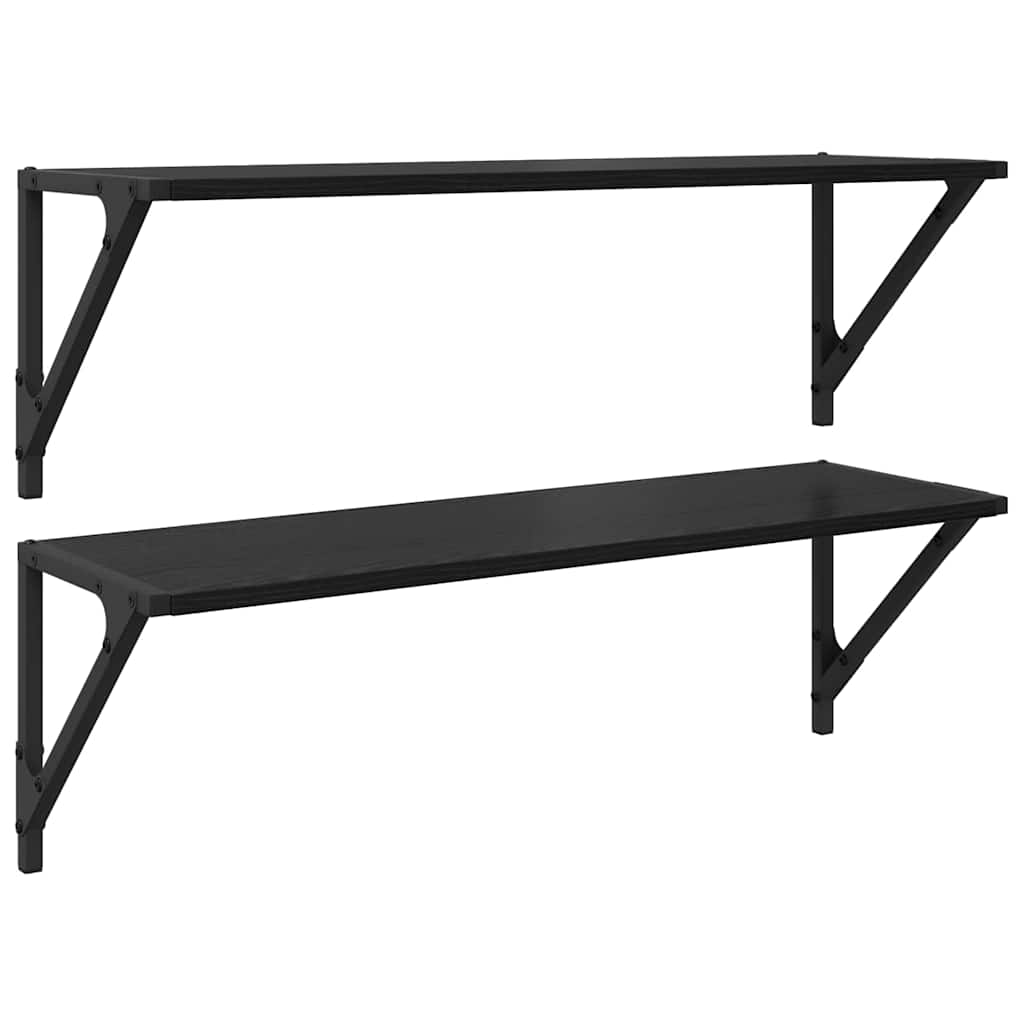 vidaXL Półki ścienne z półką 2 pcs Czarny Dąb 80 x 25 x 25,5 cm