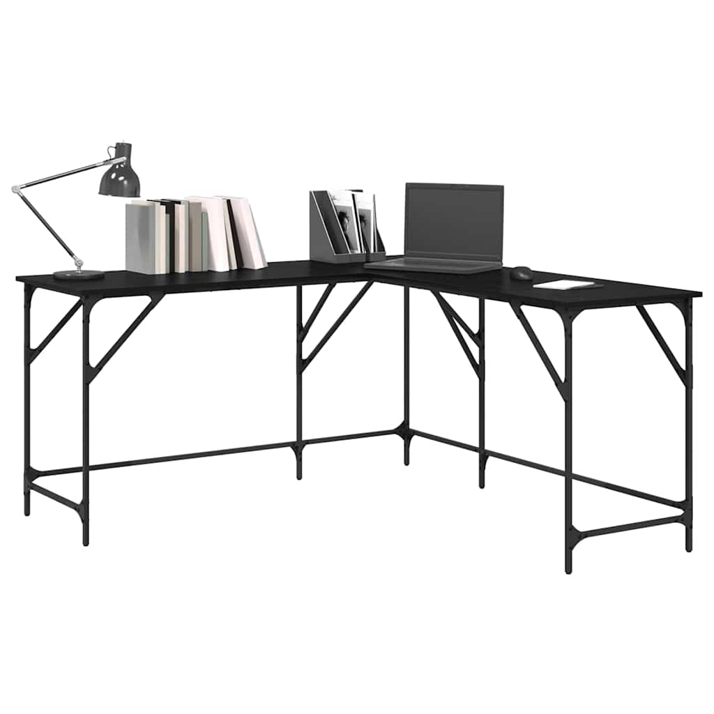 vidaXL Biurko Czarny Dąb 149 x 149 x 75 cm Materiał drewnopochodny