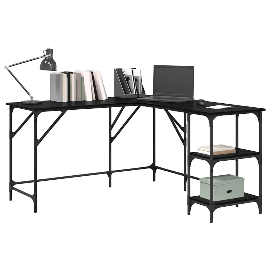 vidaXL Biurko Czarny Dąb 139 x 139 x 75 cm Materiał drewnopochodny