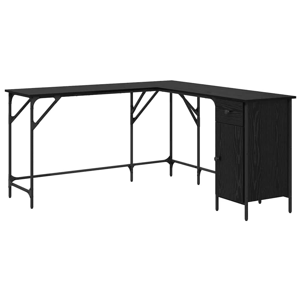 vidaXL Biurko Czarny Dąb 141 x 141 x 75 cm Materiał drewnopochodny