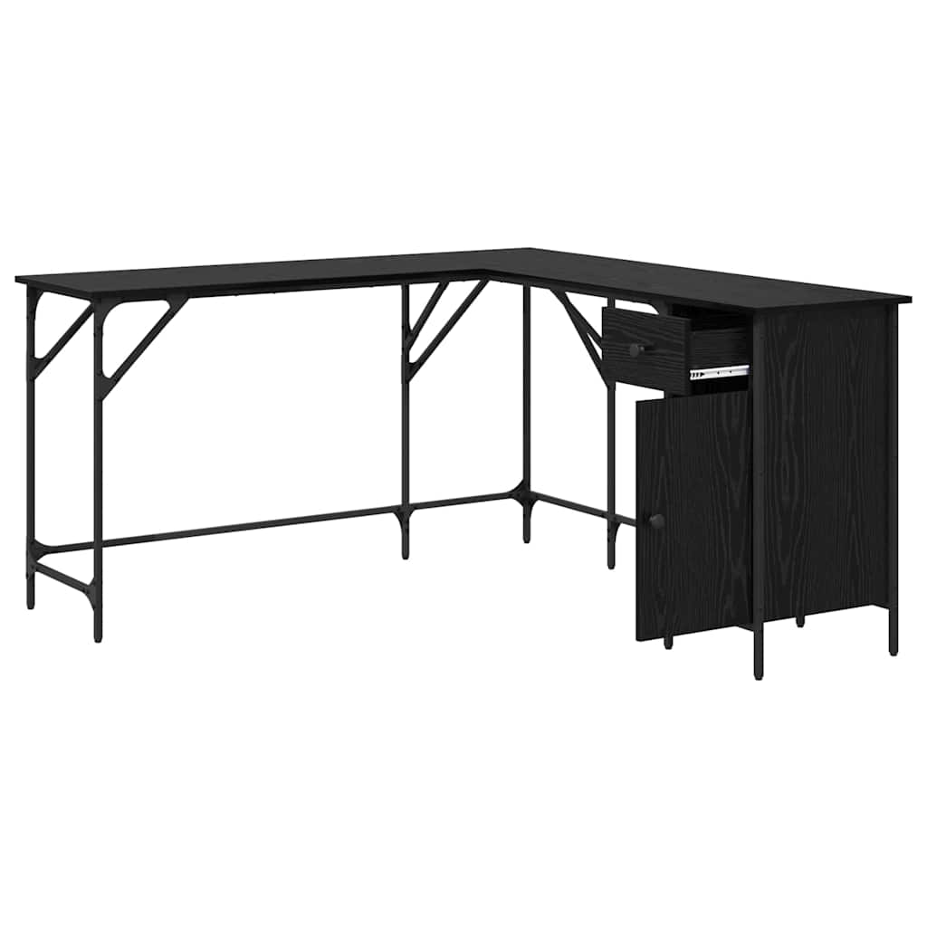 vidaXL Biurko Czarny Dąb 141 x 141 x 75 cm Materiał drewnopochodny