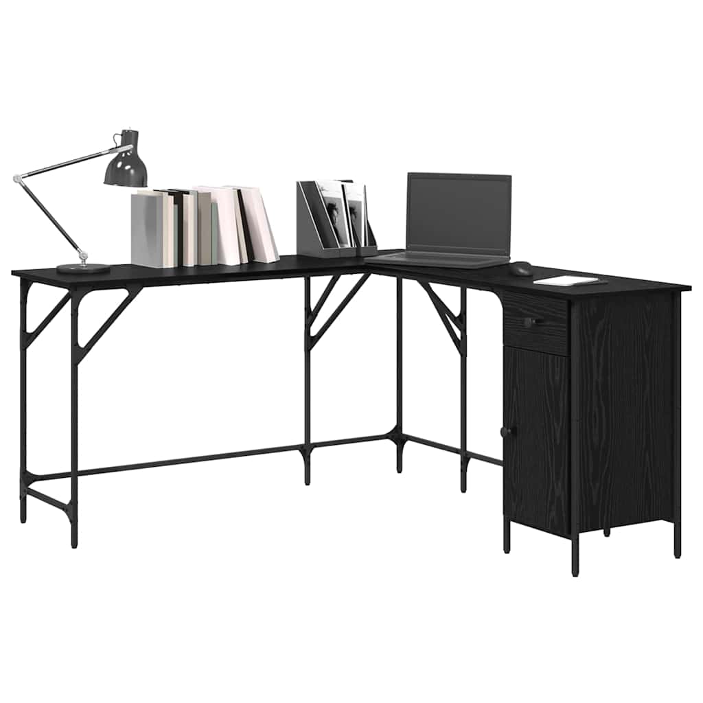 vidaXL Biurko Czarny Dąb 141 x 141 x 75 cm Materiał drewnopochodny