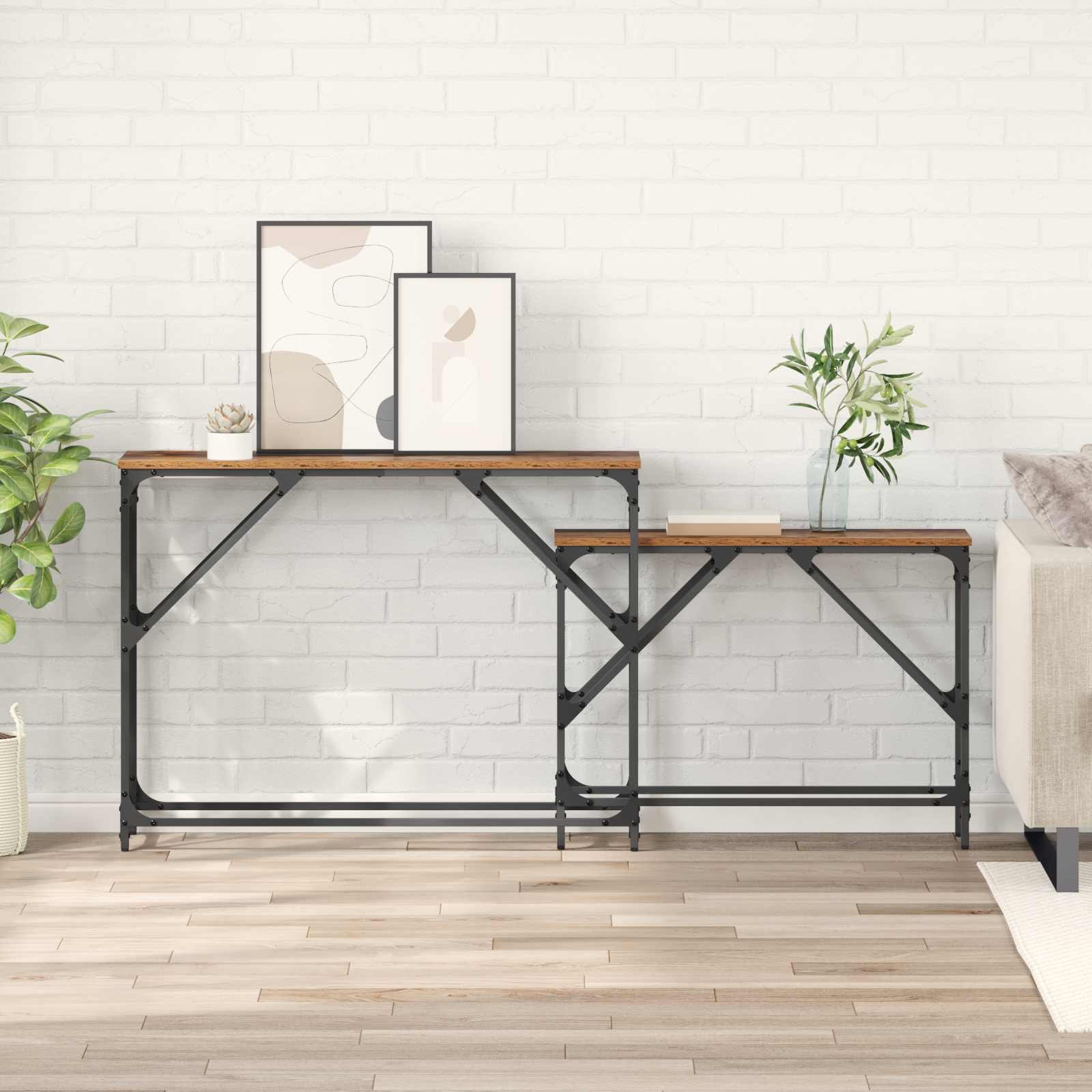vidaXL Konsola 2 pcs Stare drewno 100 x 28 x 75 cm