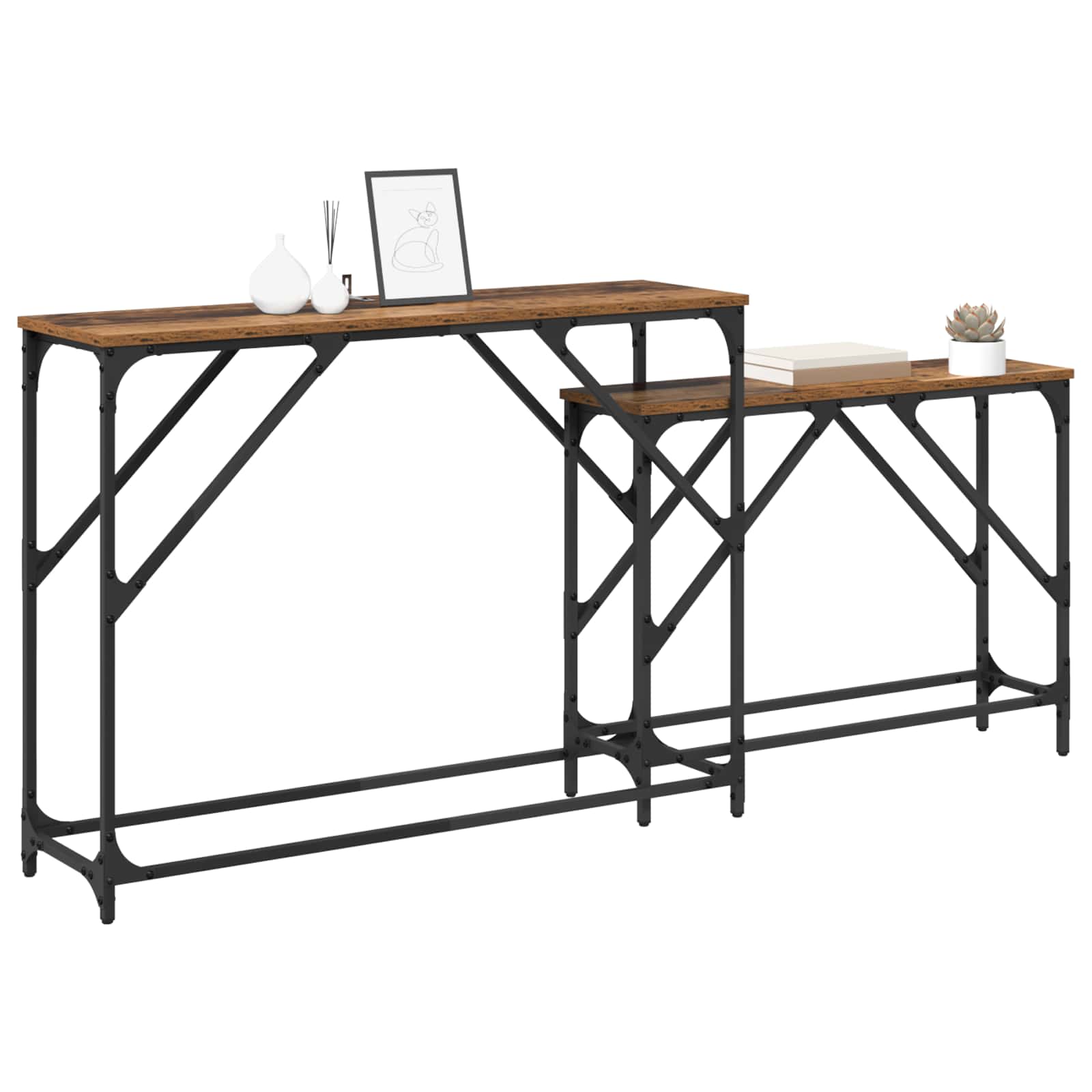 vidaXL Konsola 2 pcs Stare drewno 100 x 28 x 75 cm