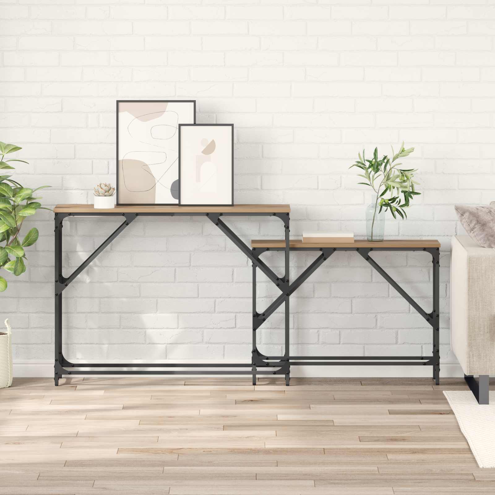 vidaXL Konsola 2 pcs Dąb rzemieślniczy 100 x 28 x 75 cm