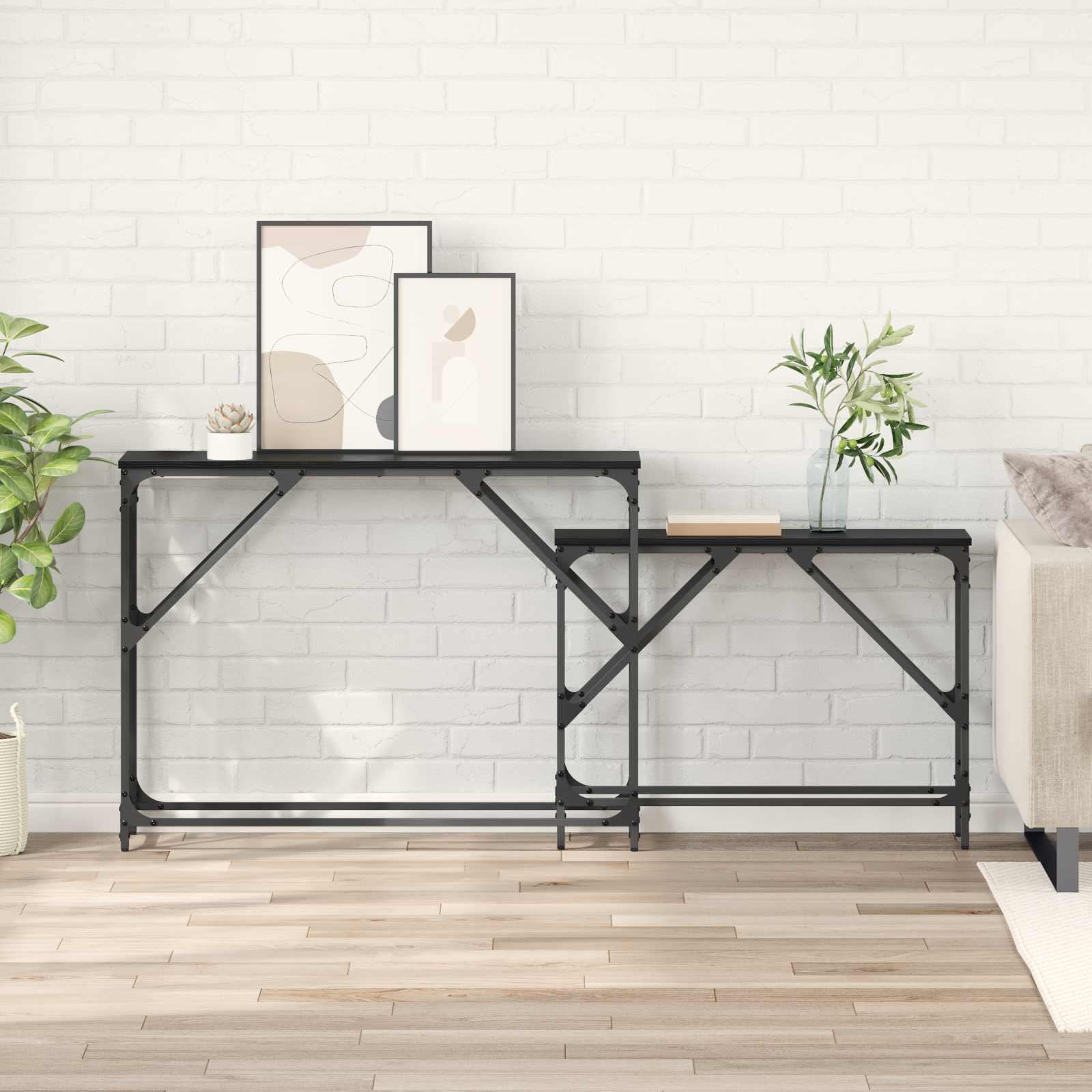 vidaXL Konsola 2 pcs Czarny Dąb 100 x 28 x 75 cm