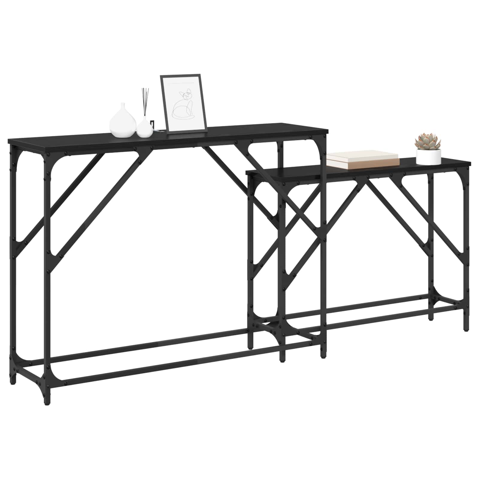 vidaXL Konsola 2 pcs Czarny Dąb 100 x 28 x 75 cm