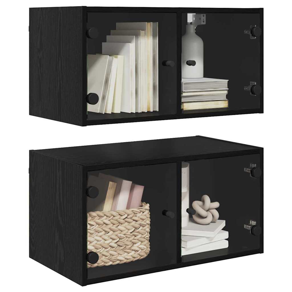 vidaXL Szafki ścienne 2 pcs Czarny Dąb 68 x 37 x 35 cm