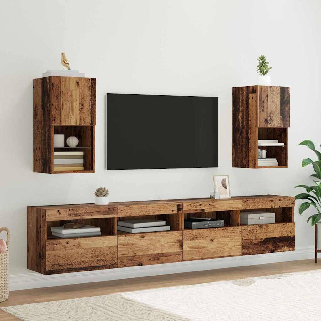 vidaXL Szafki na telewizor montowane na ścianie 2 pcs Stare drewno