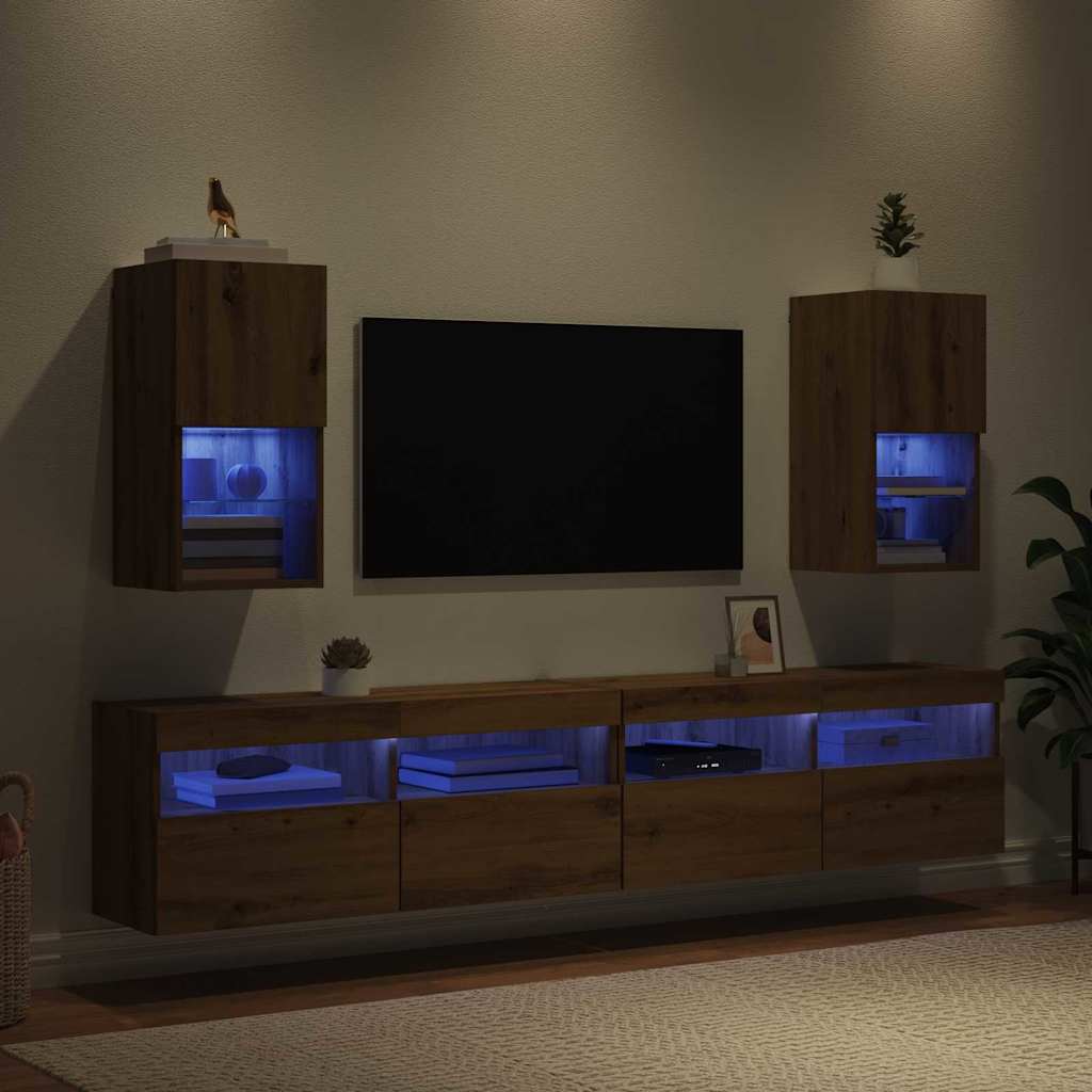 vidaXL Szafki na telewizor montowane na ścianie z LED 2 pcs