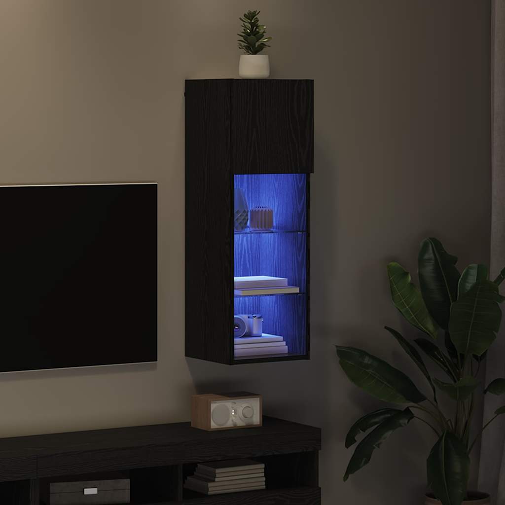 vidaXL Szafka na telewizor montowana na ścianie z LED Czarny Dąb