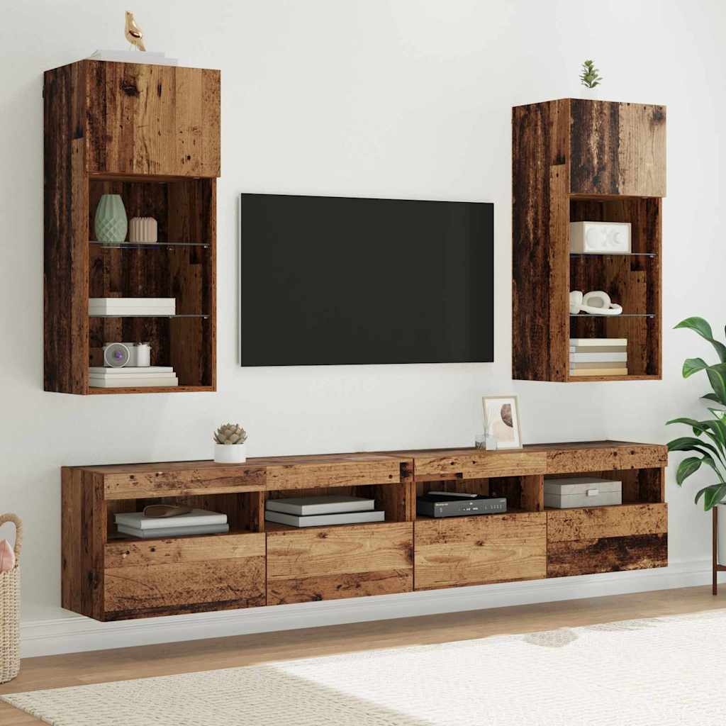 vidaXL Szafki na telewizor montowane na ścianie 2 pcs Stare drewno