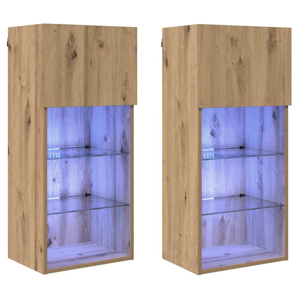 vidaXL Szafki na telewizor montowane na ścianie z LED 2 pcs