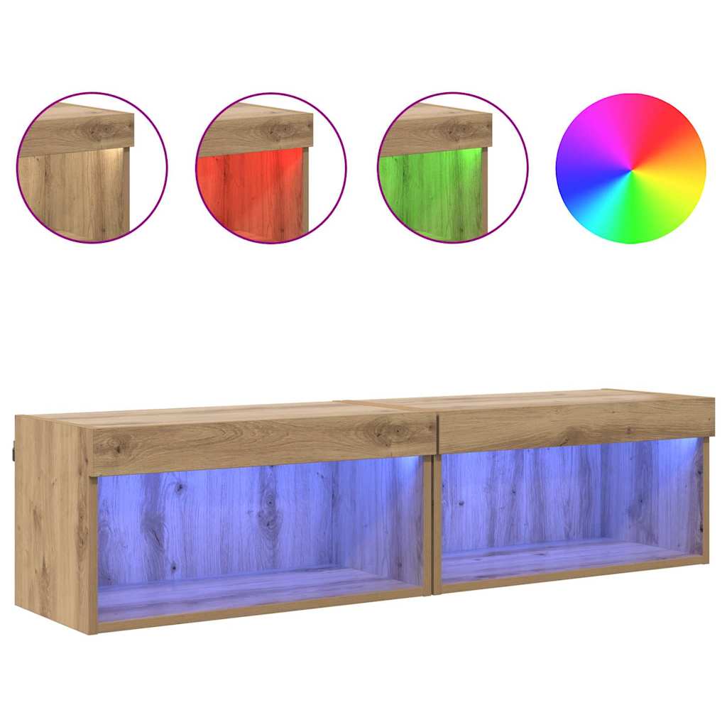 vidaXL Zestaw szafek RTV z LED 2 pcs Dąb rzemieślniczy 60 x 30 x 30 cm