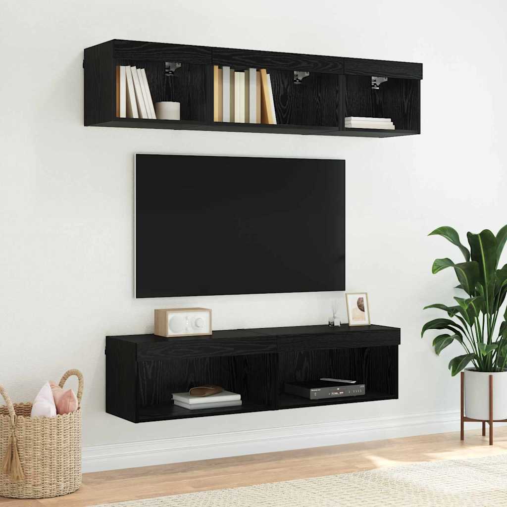 vidaXL Zestaw szafek RTV z LED Czarny Dąb 60 x 30 x 30 cm