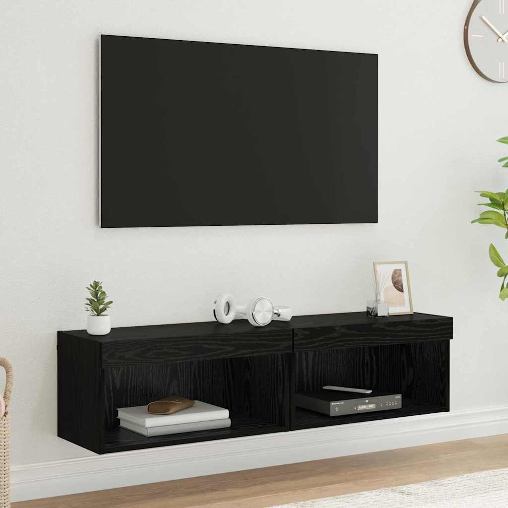 vidaXL Zestaw szafek RTV z LED 2 pcs Czarny Dąb 60 x 30 x 30 cm