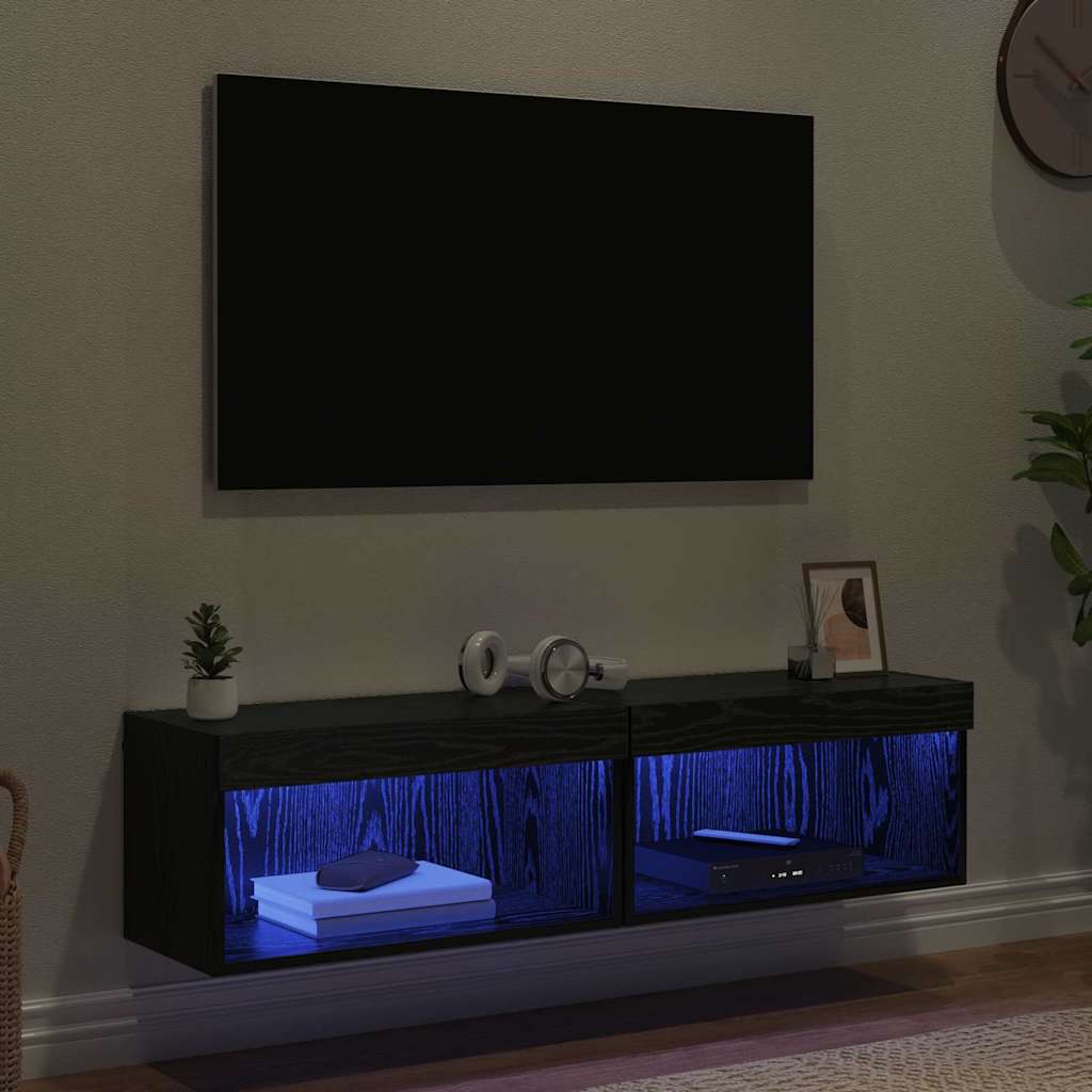 vidaXL Zestaw szafek RTV z LED 2 pcs Czarny Dąb 60 x 30 x 30 cm