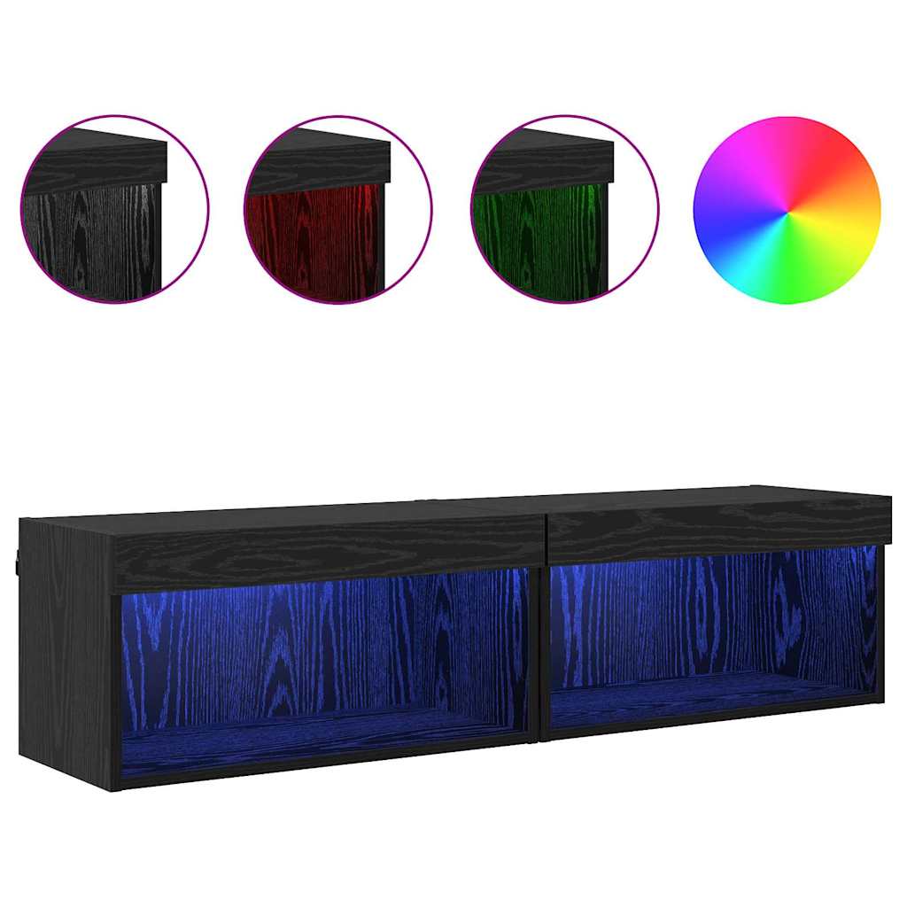 vidaXL Zestaw szafek RTV z LED 2 pcs Czarny Dąb 60 x 30 x 30 cm
