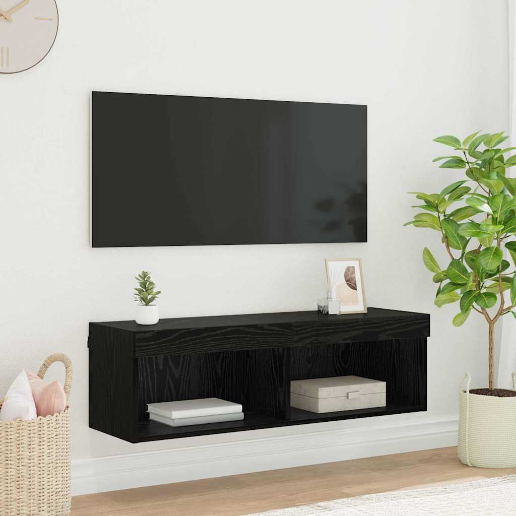 vidaXL Szafka pod telewizor z LED Czarny Dąb 100 x 30 x 30 cm