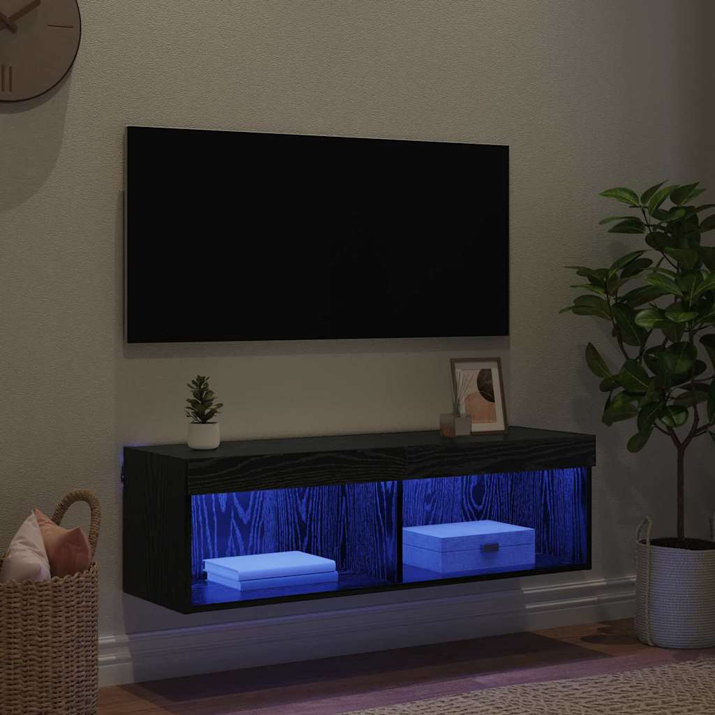 vidaXL Szafka pod telewizor z LED Czarny Dąb 100 x 30 x 30 cm