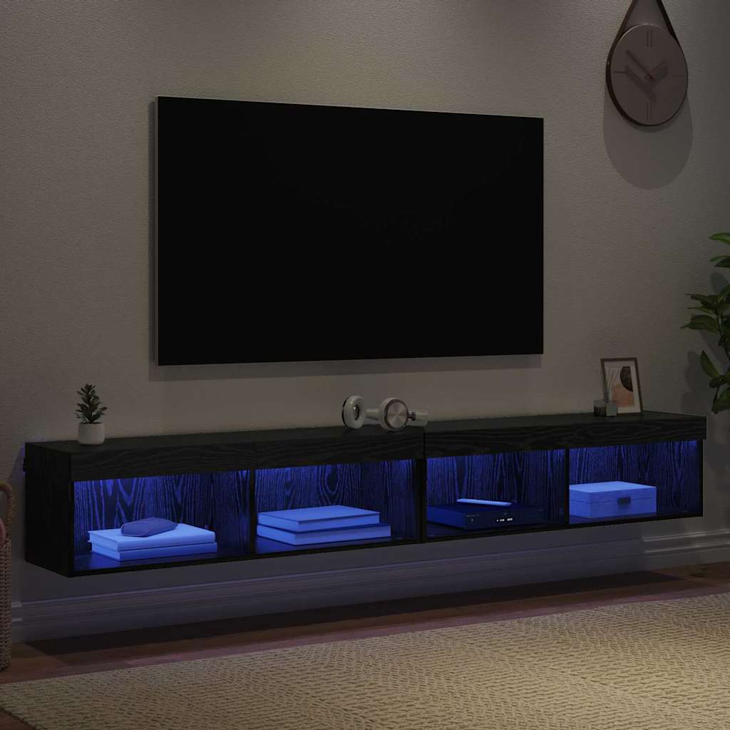 vidaXL Zestaw szafek RTV z LED 2 pcs Czarny Dąb 100 x 30 x 30 cm