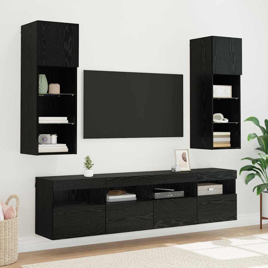 vidaXL Szafki RTV z LED 2 pcs Czarny Dąb 40 x 30 x 40 cm