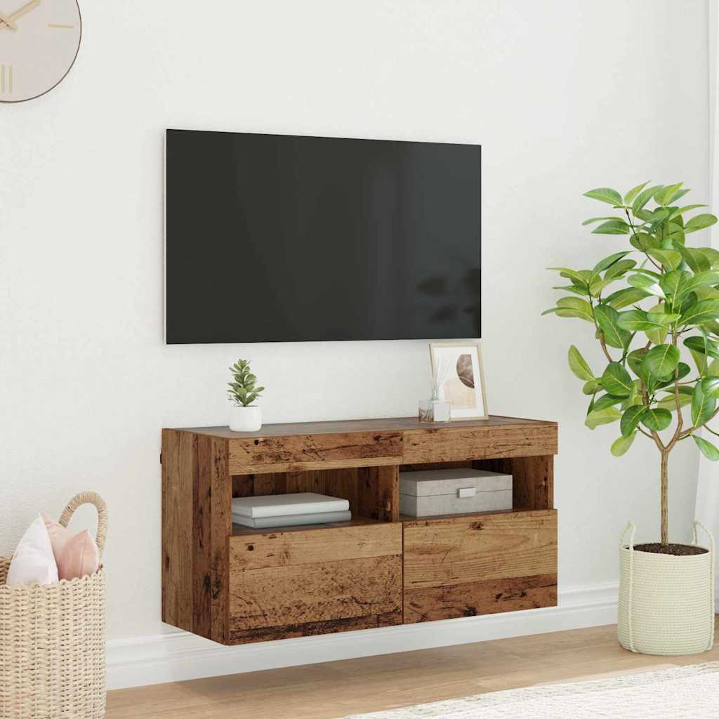 vidaXL Szafka pod telewizor z LED Stare drewno 80 x 30 x 40 cm