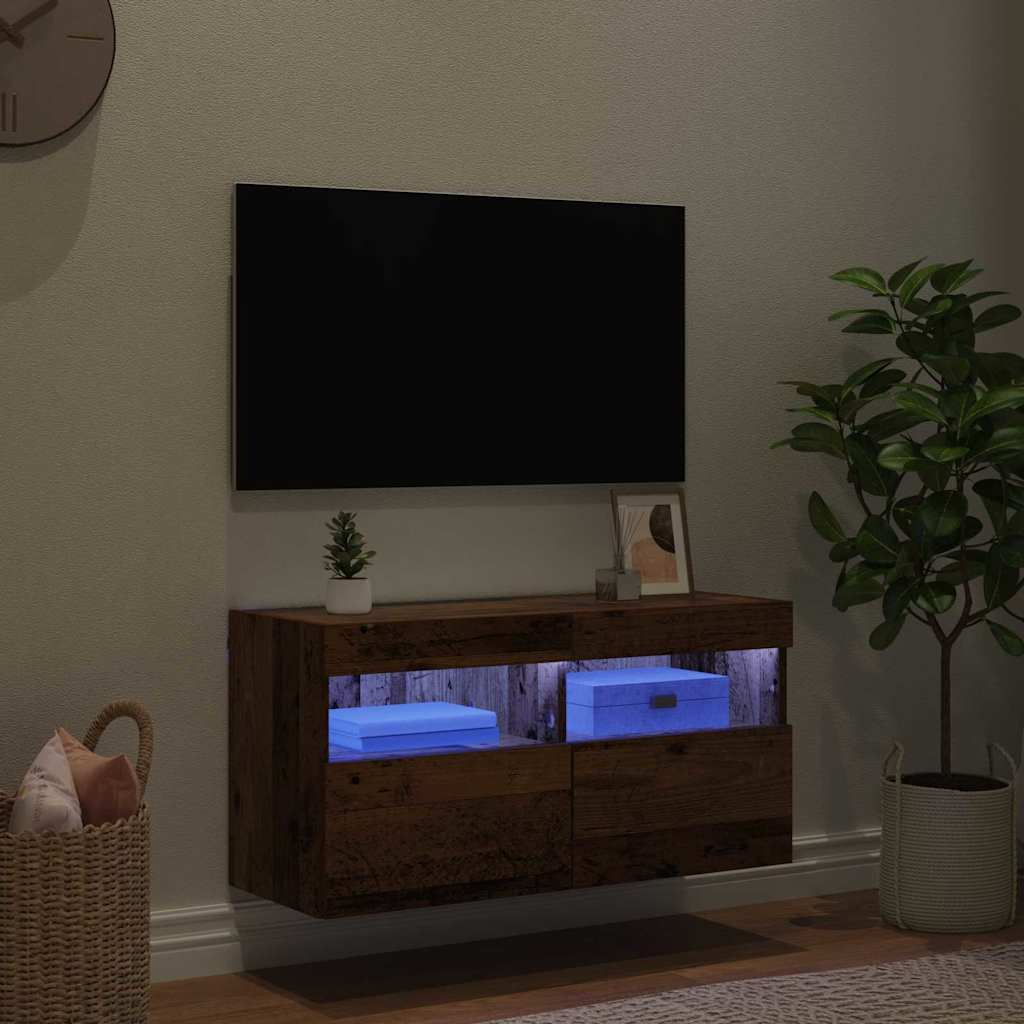 vidaXL Szafka pod telewizor z LED Stare drewno 80 x 30 x 40 cm