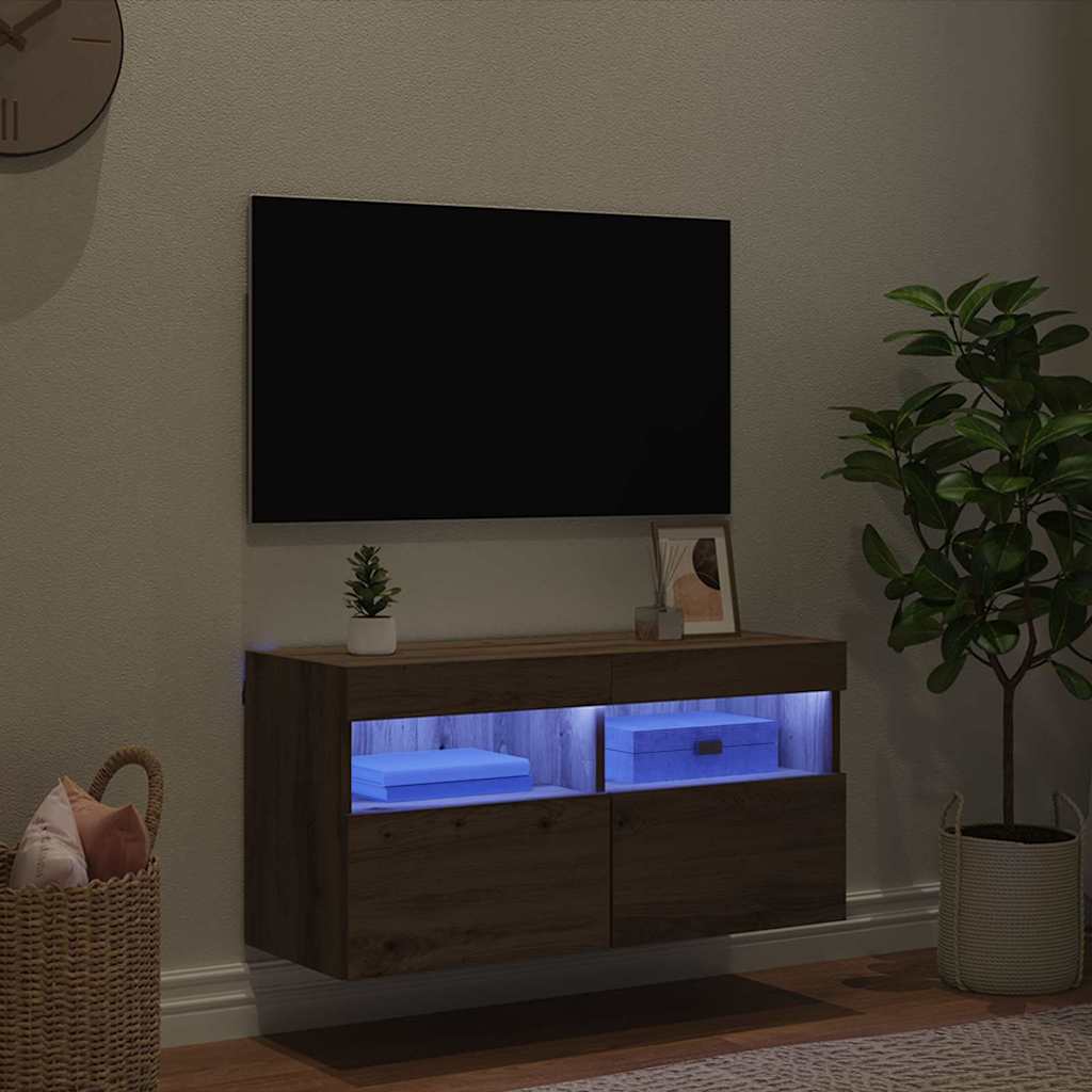 vidaXL Szafka pod telewizor z LED Dąb rzemieślniczy 80 x 30 x 40 cm