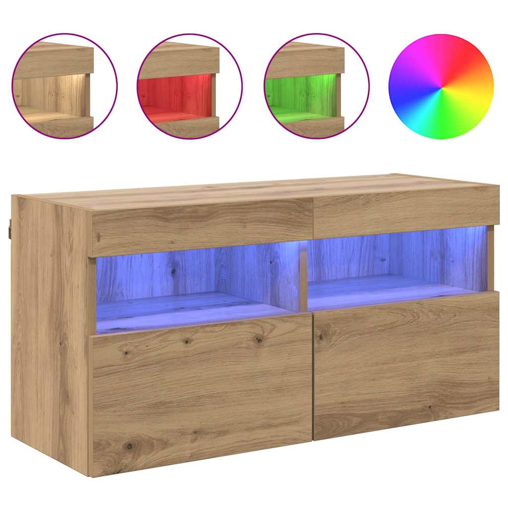 vidaXL Szafka pod telewizor z LED Dąb rzemieślniczy 80 x 30 x 40 cm