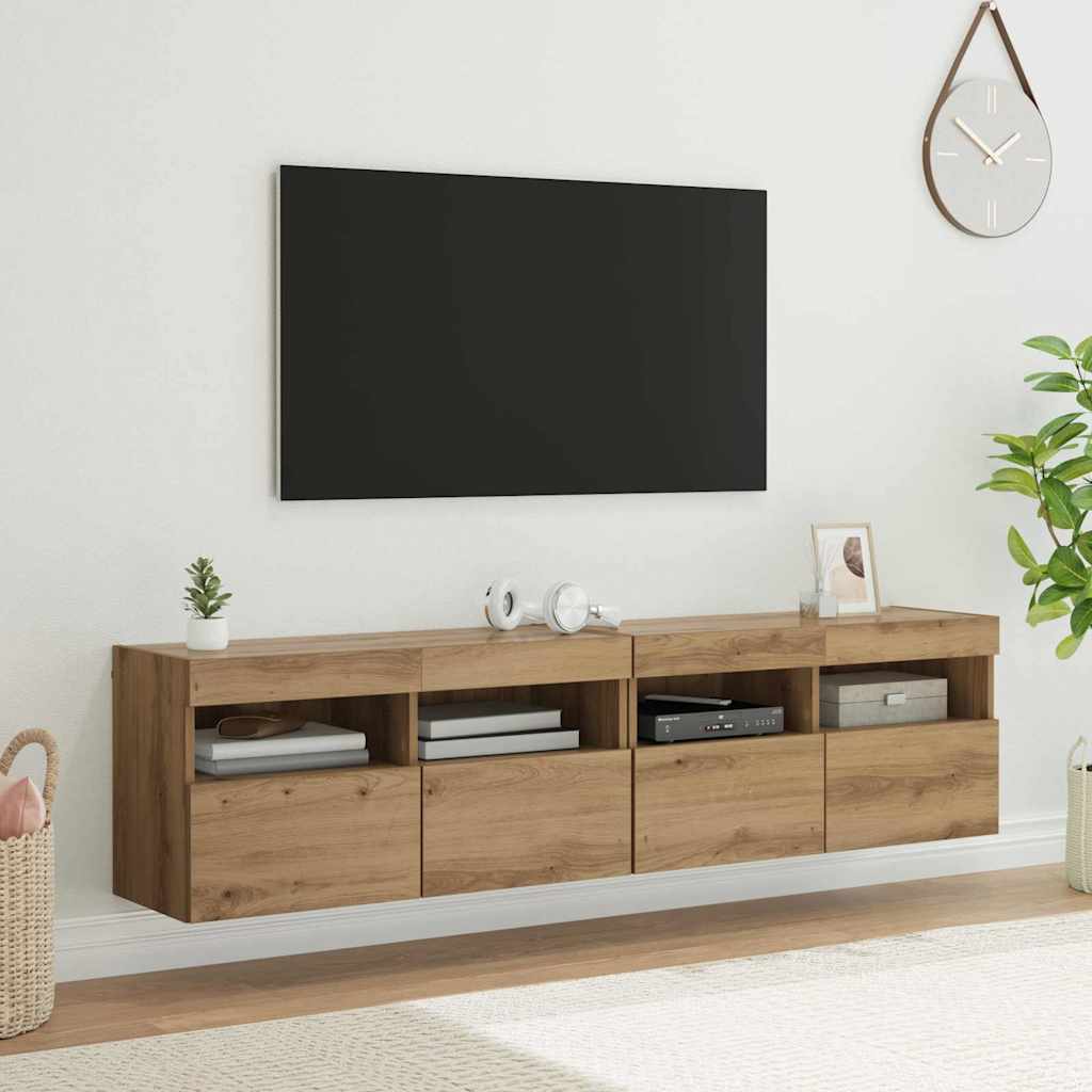 vidaXL Szafki RTV z LED 2 pcs Dąb rzemieślniczy 80 x 30 x 40 cm