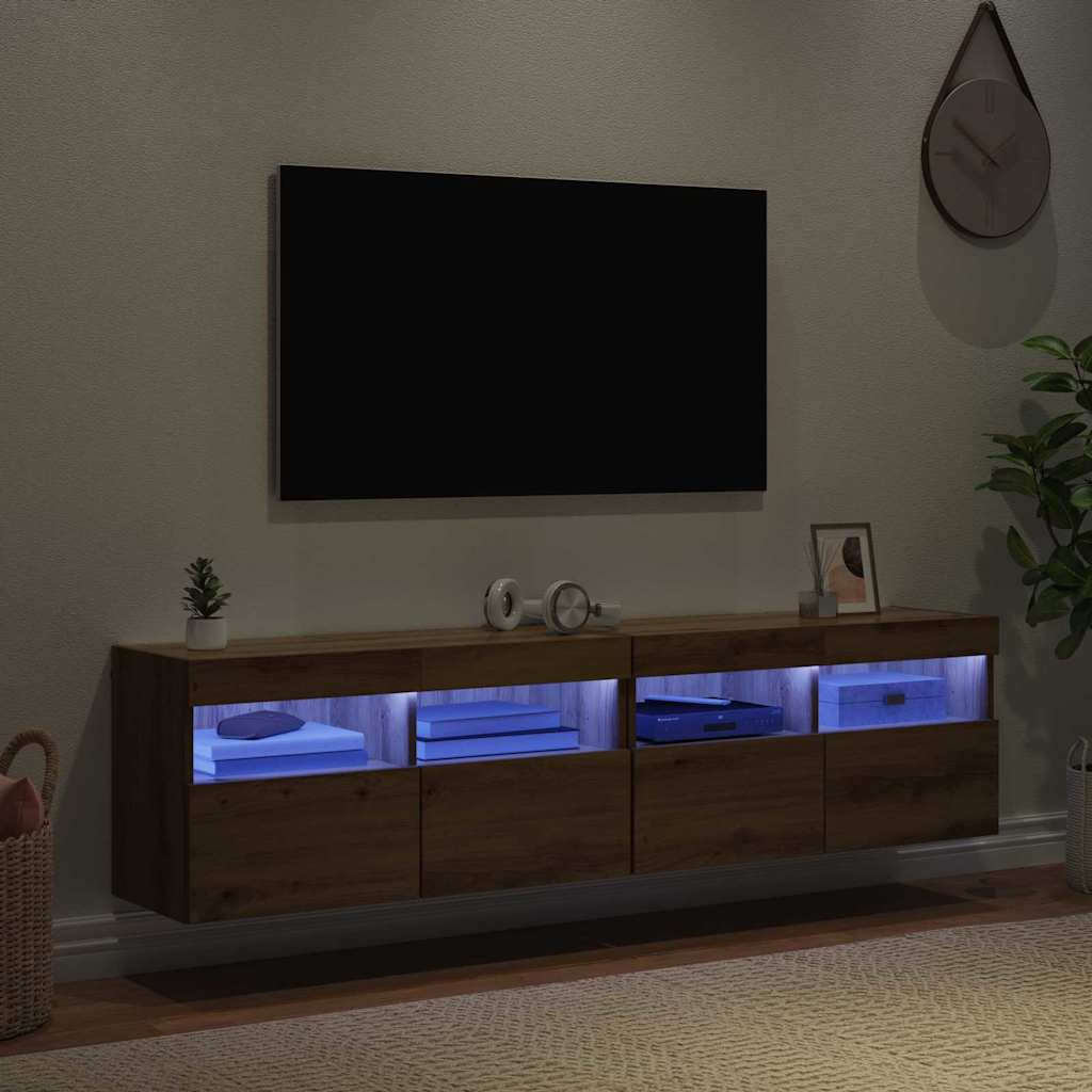 vidaXL Szafki RTV z LED 2 pcs Dąb rzemieślniczy 80 x 30 x 40 cm