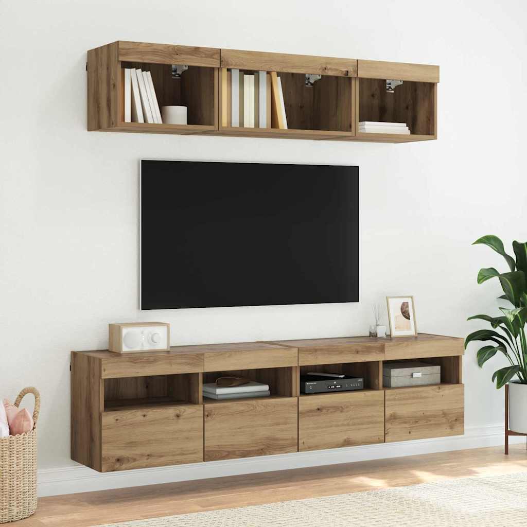 vidaXL Szafki RTV z LED 2 pcs Dąb rzemieślniczy 80 x 30 x 40 cm