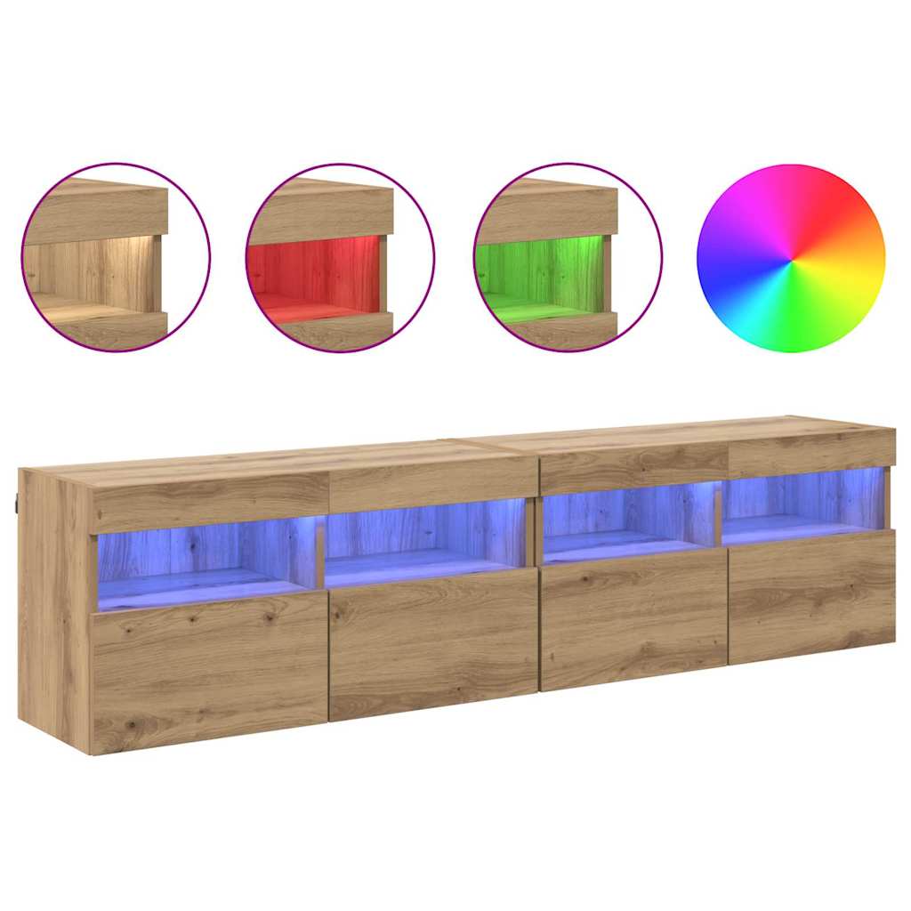 vidaXL Szafki RTV z LED 2 pcs Dąb rzemieślniczy 80 x 30 x 40 cm