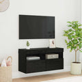 vidaXL Szafka pod telewizor z LED Czarny Dąb 80 x 30 x 40 cm