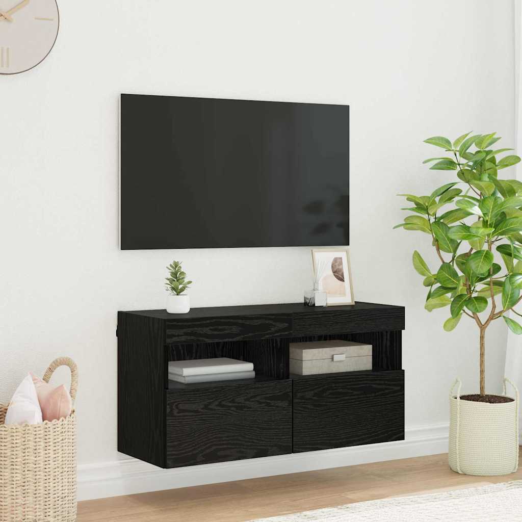 vidaXL Szafka pod telewizor z LED Czarny Dąb 80 x 30 x 40 cm
