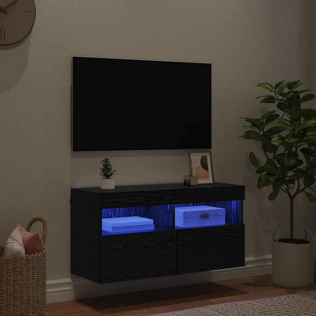vidaXL Szafka pod telewizor z LED Czarny Dąb 80 x 30 x 40 cm