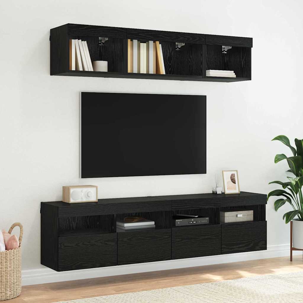 vidaXL Szafka pod telewizor z LED Czarny Dąb 80 x 30 x 40 cm