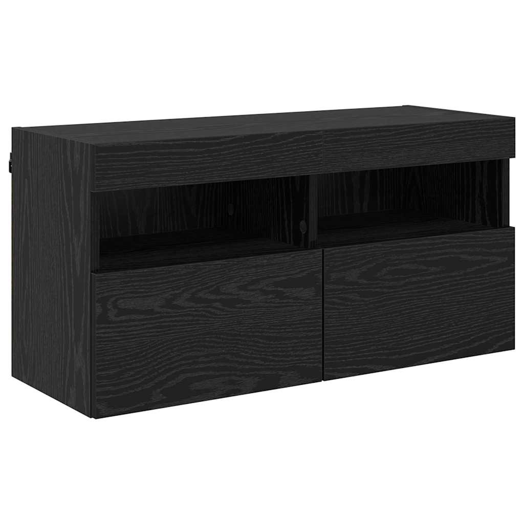 vidaXL Szafka pod telewizor z LED Czarny Dąb 80 x 30 x 40 cm