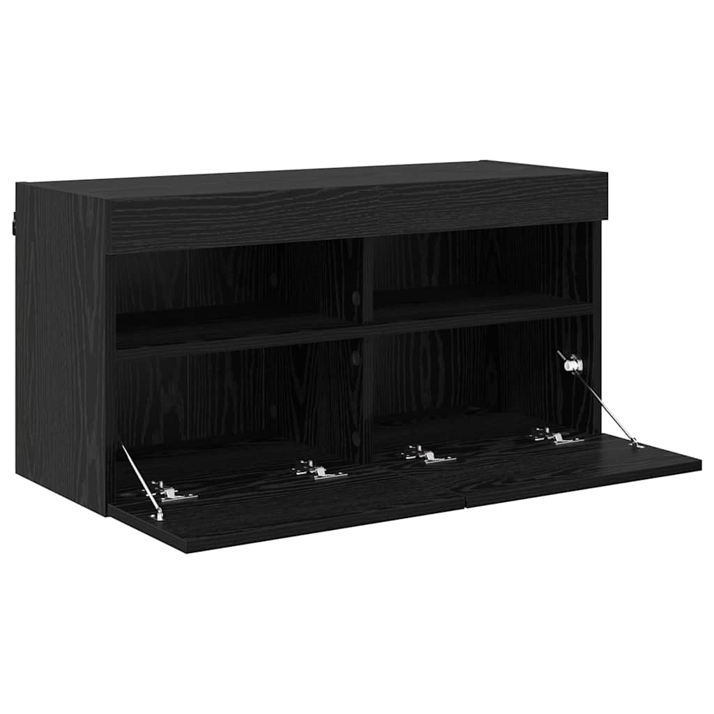 vidaXL Szafka pod telewizor z LED Czarny Dąb 80 x 30 x 40 cm