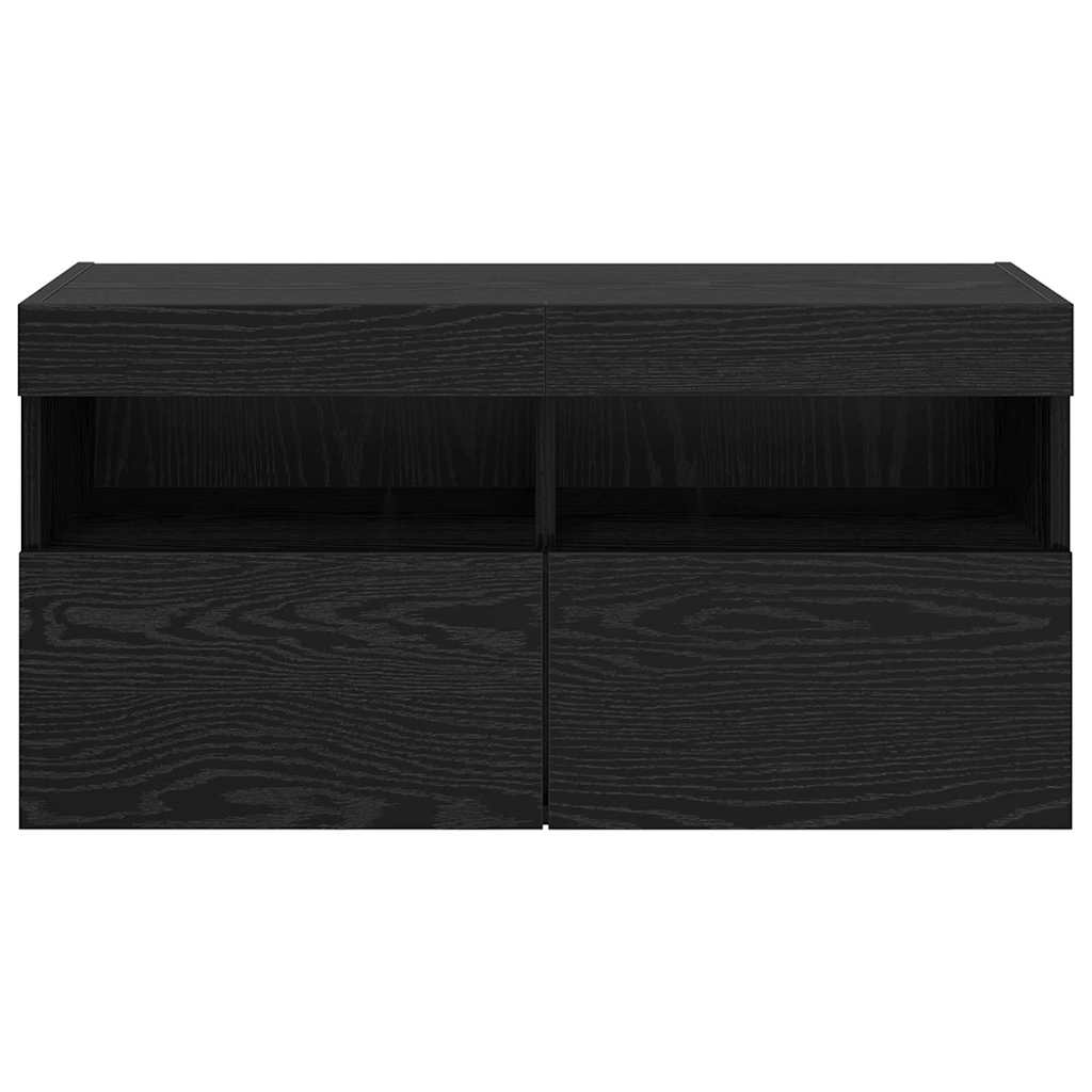 vidaXL Szafka pod telewizor z LED Czarny Dąb 80 x 30 x 40 cm