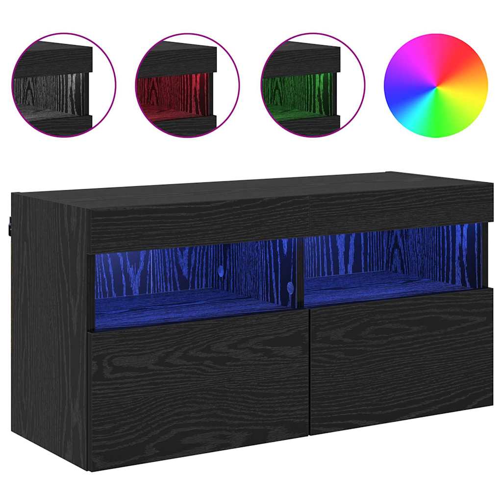 vidaXL Szafka pod telewizor z LED Czarny Dąb 80 x 30 x 40 cm